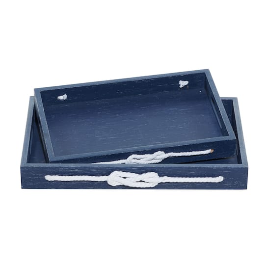 Blue MDF Farmhouse Tray Set